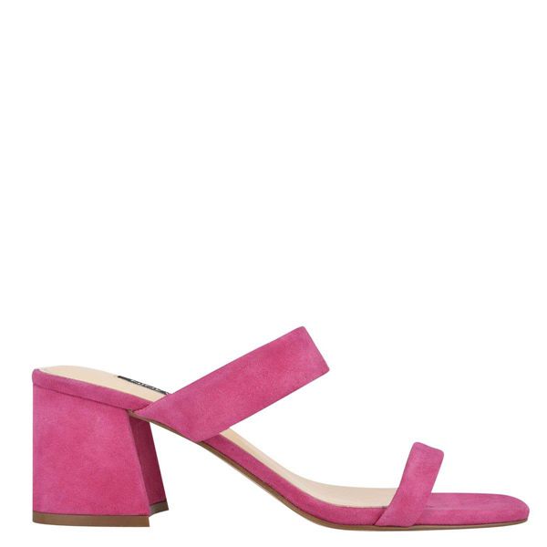 Nine West Galvin Block Heel Pink Slides | Ireland 80H60-7L82